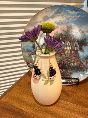 Black Cat and White Skull Dangle Earrings - Women Jewelry Earrings